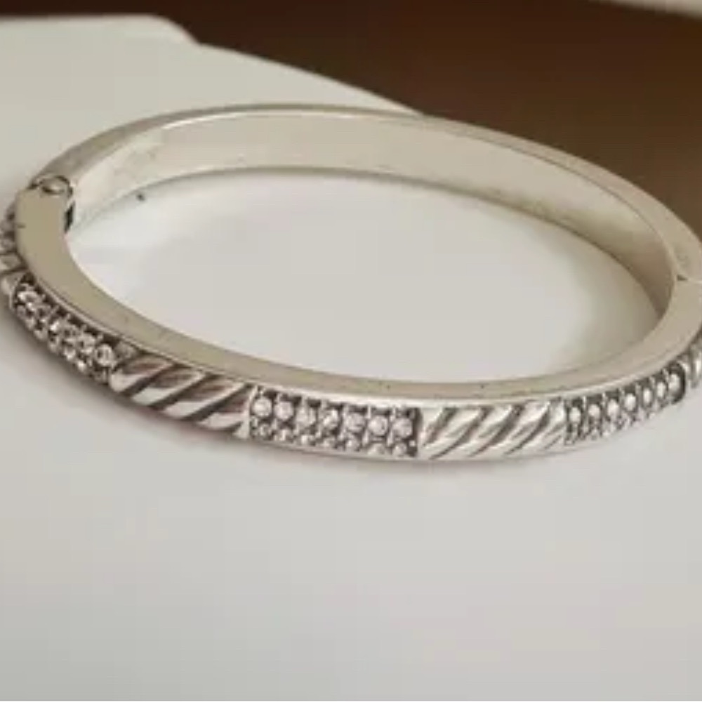 Brighton Sacred Cross Silver Crystal Hinged Bangle